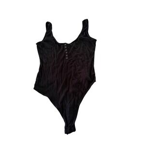 Wild Fable Black Ribbed Henley Sleeveless Bodysuit Small NWT